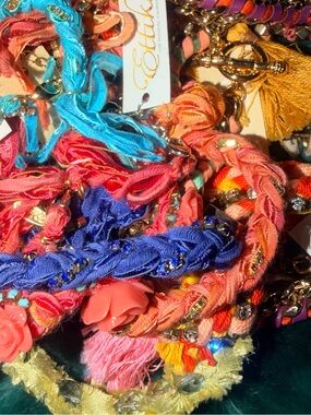 Lot of 20 Colorful Silk and Rhinestone Braided bracelets